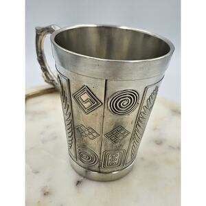 Mullinger Solid Pewter Cup Celtic Geometric Feather Motif Vintage Collectible